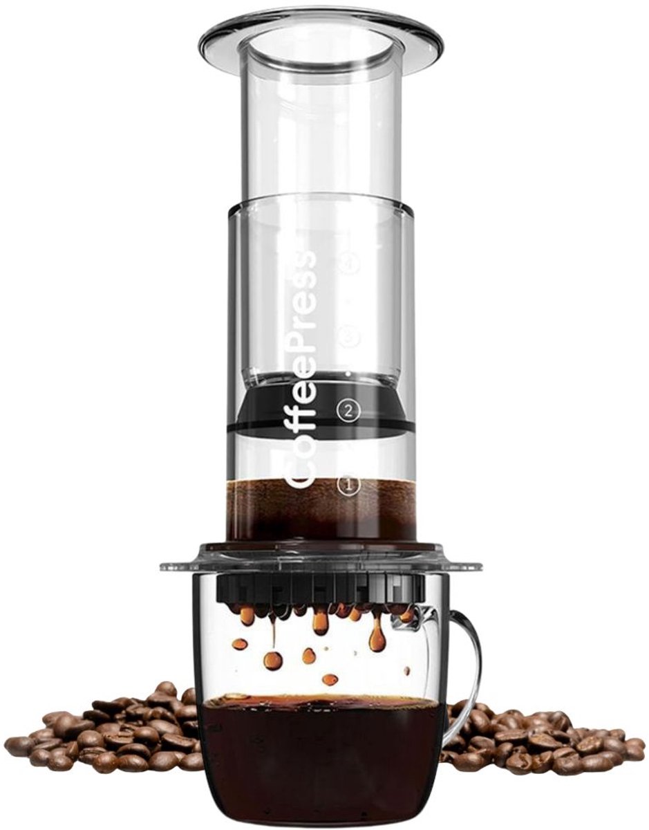 JOR Products® Coffee Press - Transparant - Aeropress - Koffiezetapparaat - Koffiebonen - Koffie - Espressomachine - Reizen - Camping - incl RVS Filter