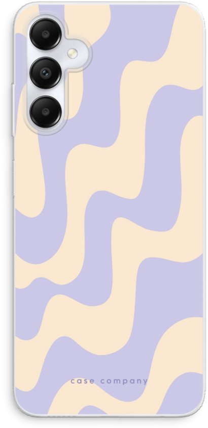 Telefoonhoesje met golvend patroon in pastel paars en crème.