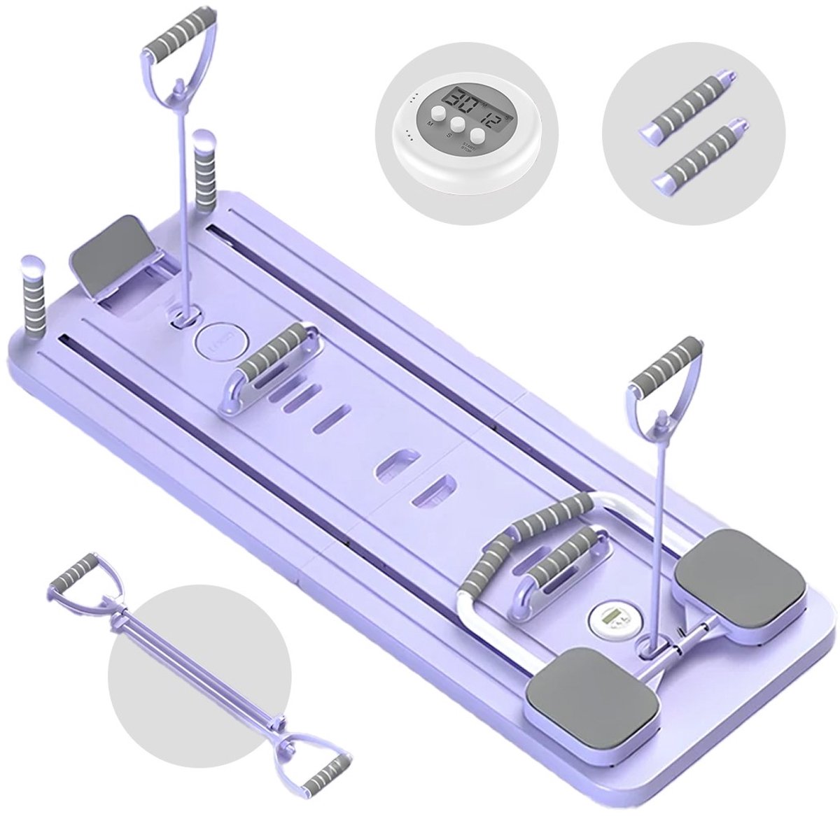 BALORS® Pilates board 10 in 1 - Opvouwbare Pilates Reformer - Buikspier & Oefenbord - Opvouwbare Pilates Set - Home Workout - Multifunctioneel Fitness Board - Pilatus Training - Set met Mat - Paars - BALORS® - €59,95