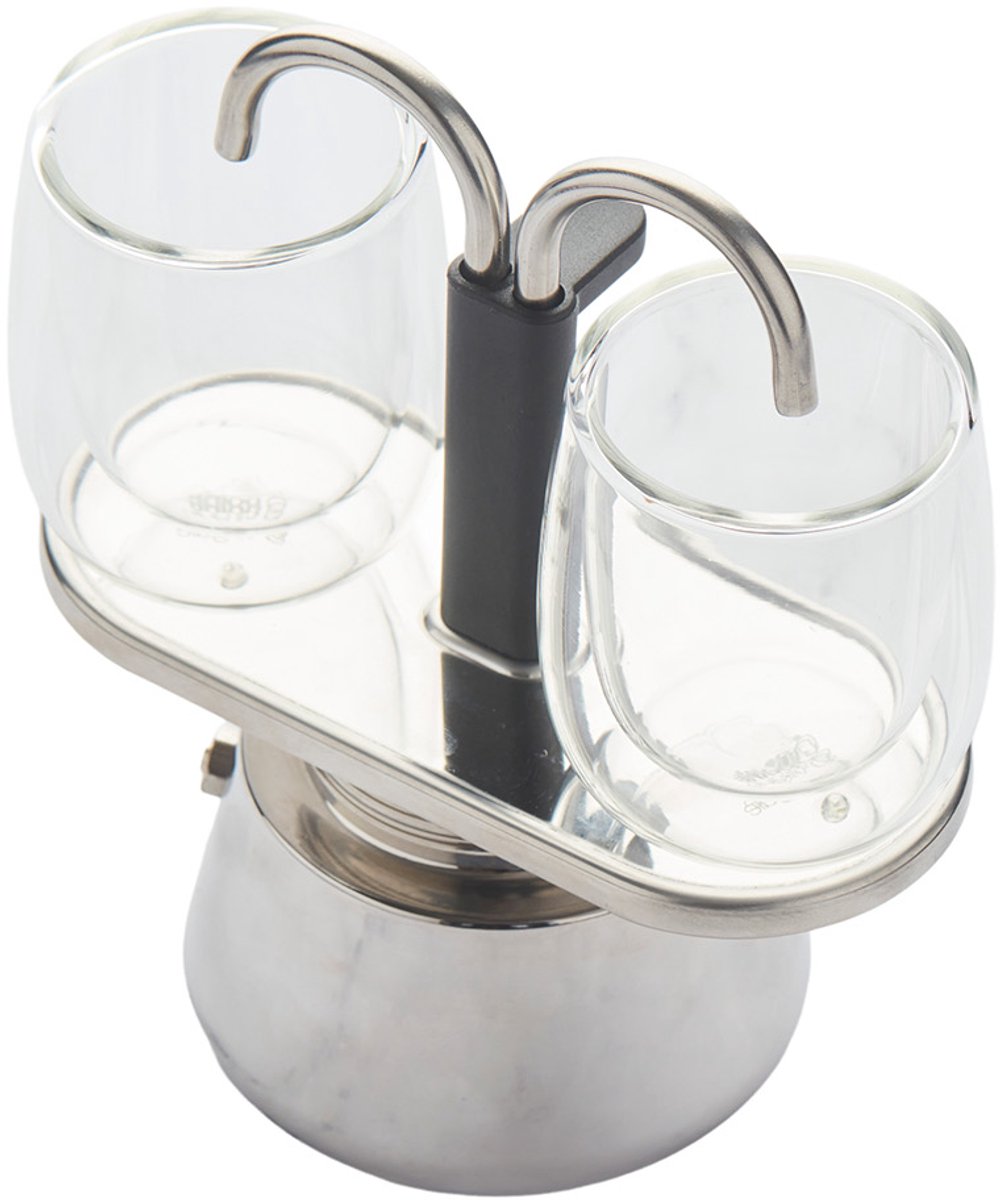Point-Virgule espresso set 2 dubbelwandige glazen 80ml en handmatige espresso maker