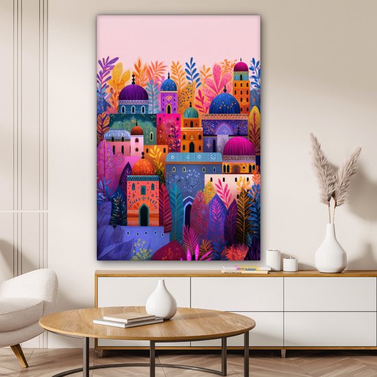 Tableau sur toile 80x120 cm - Décoration murale exclusive - Paradis coloré - Vivant - Islamique - Décoration murale pour salon - Décoration de chambre - Accessoires de chambre - Peintures sur toile