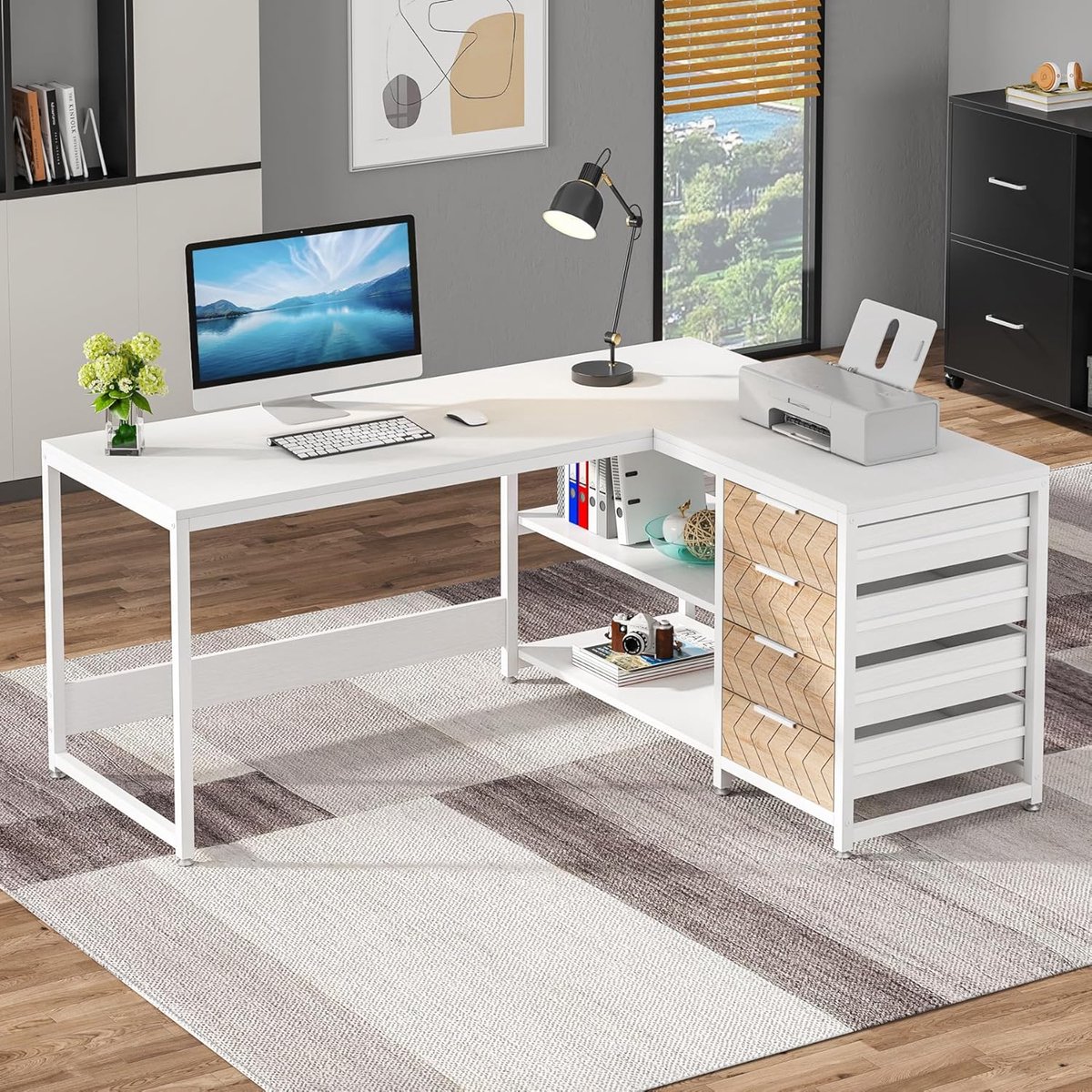 Tribesigns Bureau - L-Vormig Game Bureau met 4 Laden - Wit thumbnail 3