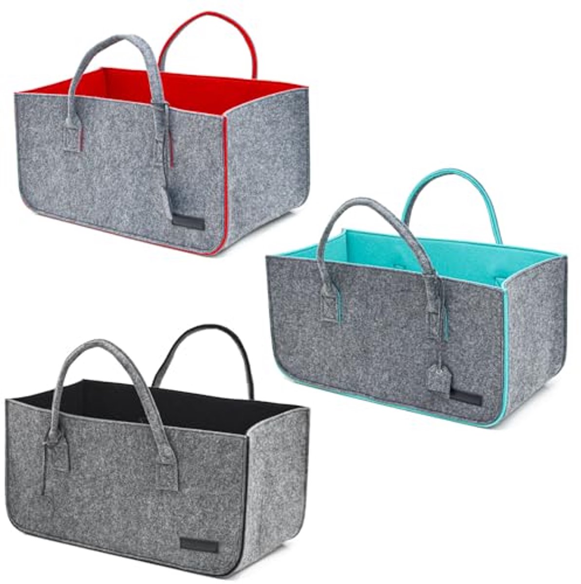 Set van 3 Opvouwbare Vilten Tassen - Heavy Duty Boodschappentas en Brandhouttas tot 25 kg - 50x25x25 cm