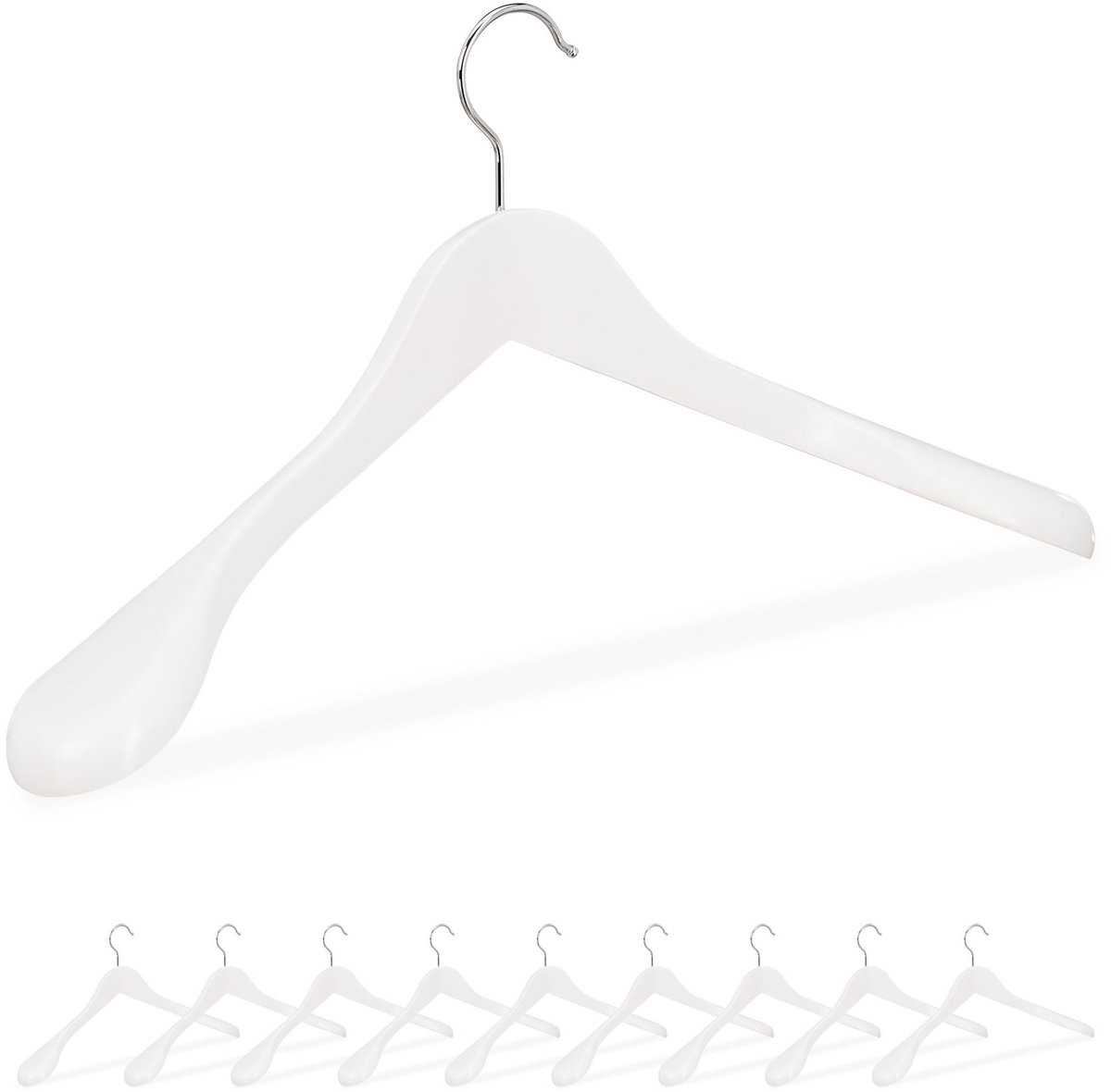 Doodadeals® Houten Kledinghangers Set van 10 – Brede Schouders Kleerhangers – Wit – Luxe Hangers voor Pakken en Blazers