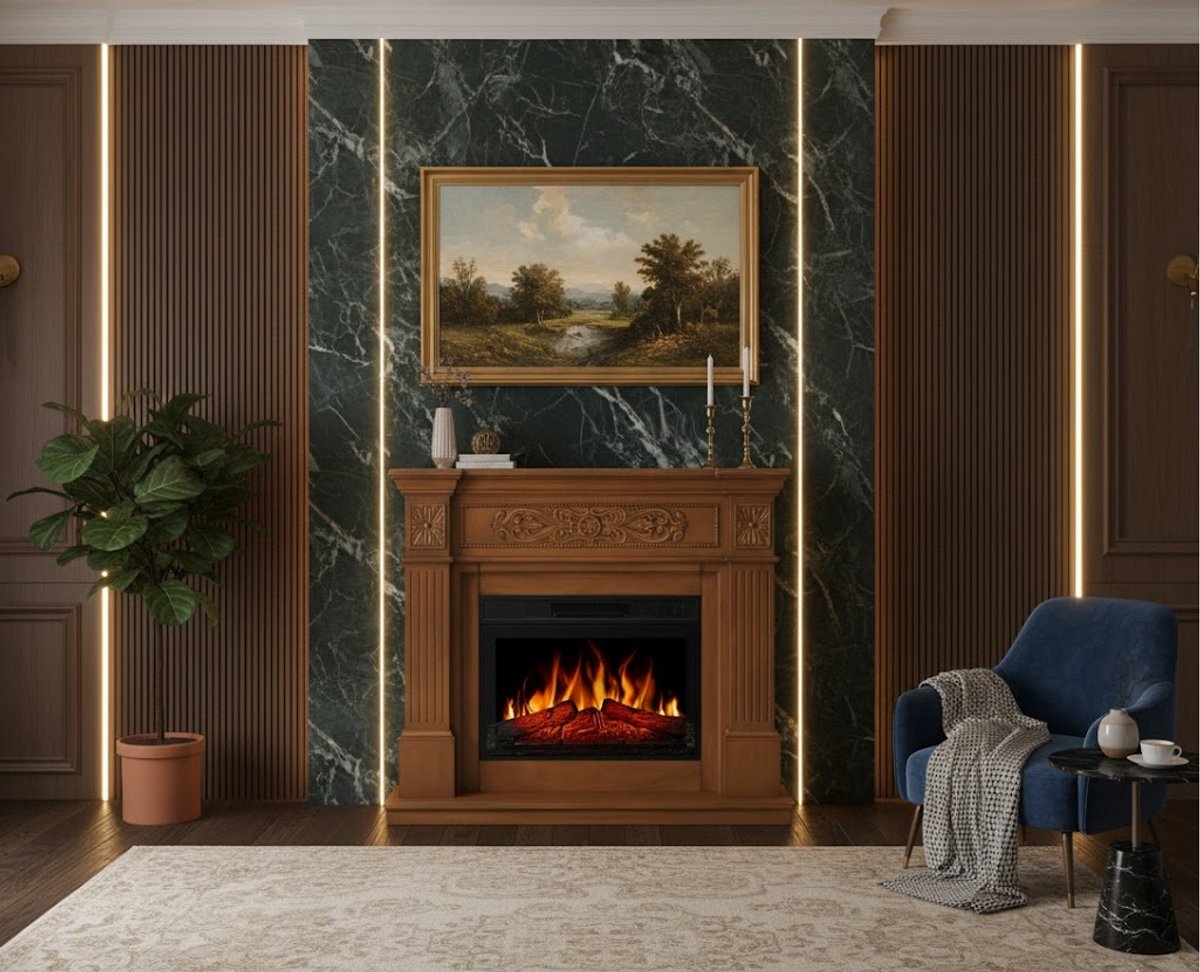 Elektrische Haard Toscana Luxe Flame 1800W – Vrijstaande Sfeerhaard met Realistisch 3D Vuur, LED Verlichting, Thermostaat, Timer, Afstandsbediening & Knisperend Geluid – Klassiek Eiken Ontwerp – Verwarming tot 30m² HomeByNicole