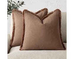 Set van 2 Decoratieve Linnen Kussenslopen met Franjes voor Boho Farmhouse Styling