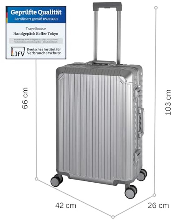 Travelhouse London T1169 Koffer met harde schaal, aluminium frame, verschillende maten en kleuren, grijs, Mittelgroßer Koffer, koffer