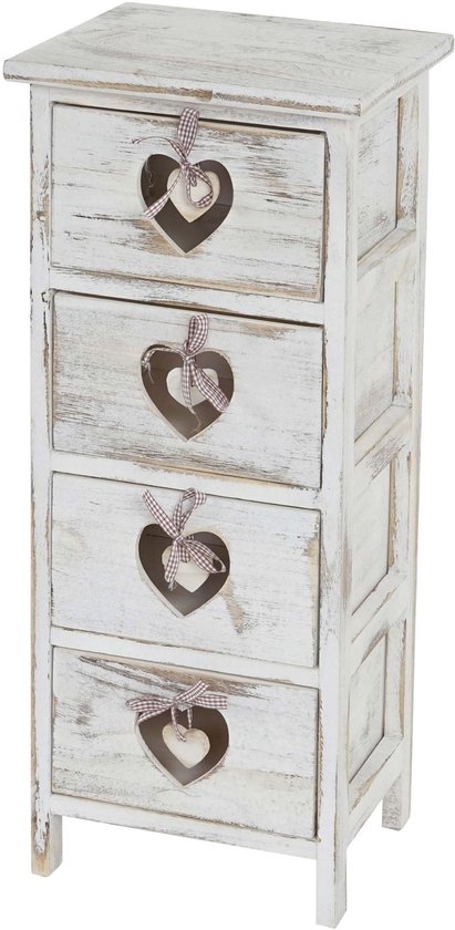 Petit Meuble De Rangement Table De Chevet 3 Tiroirs Avec Motif Coeurs 55x29x25cm Style Vintage Blanc 04 0002479