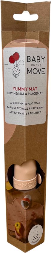 Bébé on the Move - Yummy Mat - Set de table et tapis anti-goutte 2 en 1 - Enroulable et portable - Compatible lave-vaisselle - Anti-poussière - Blush