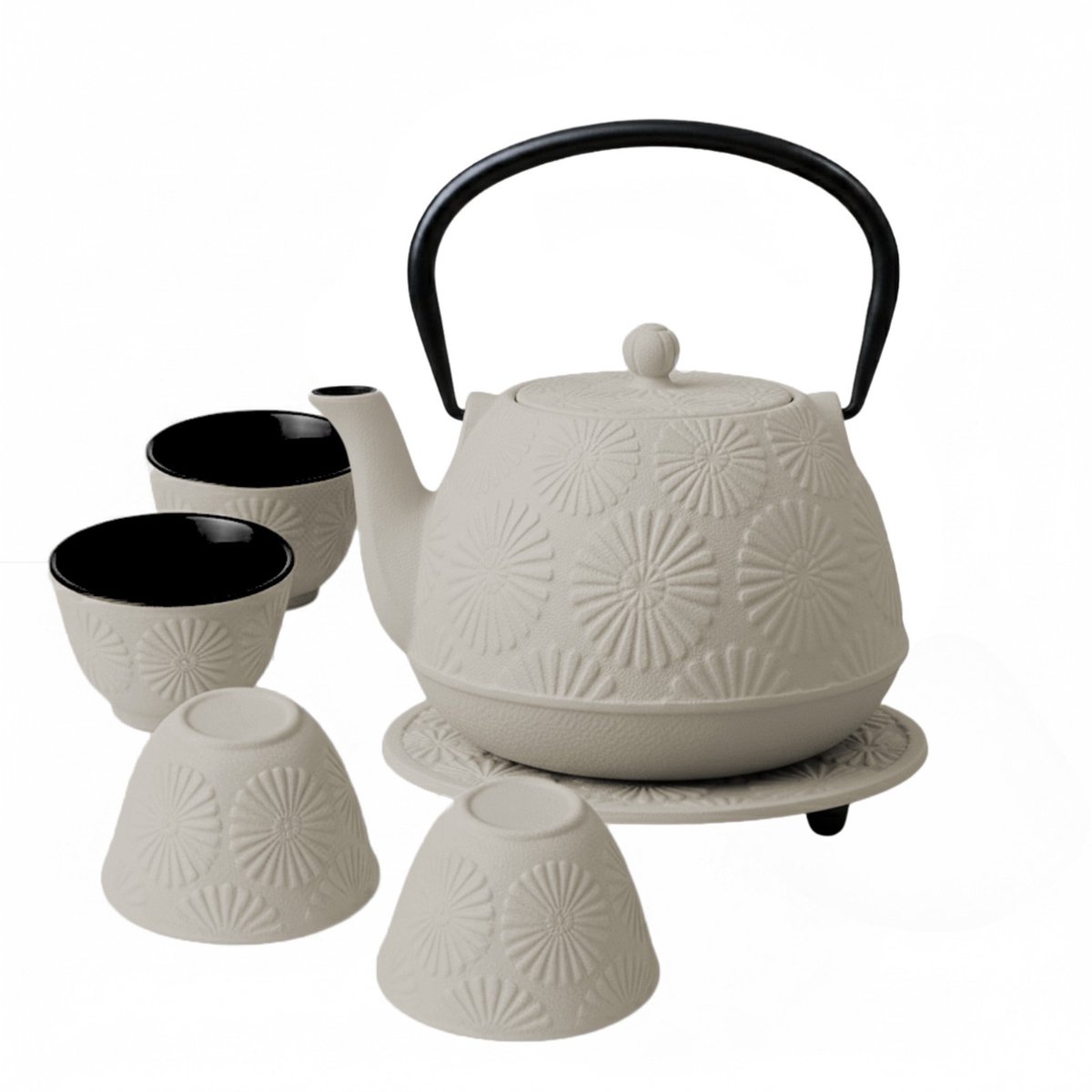 Gietijzeren theepot met kopjes en onderzetter KOGA, 1200 ml