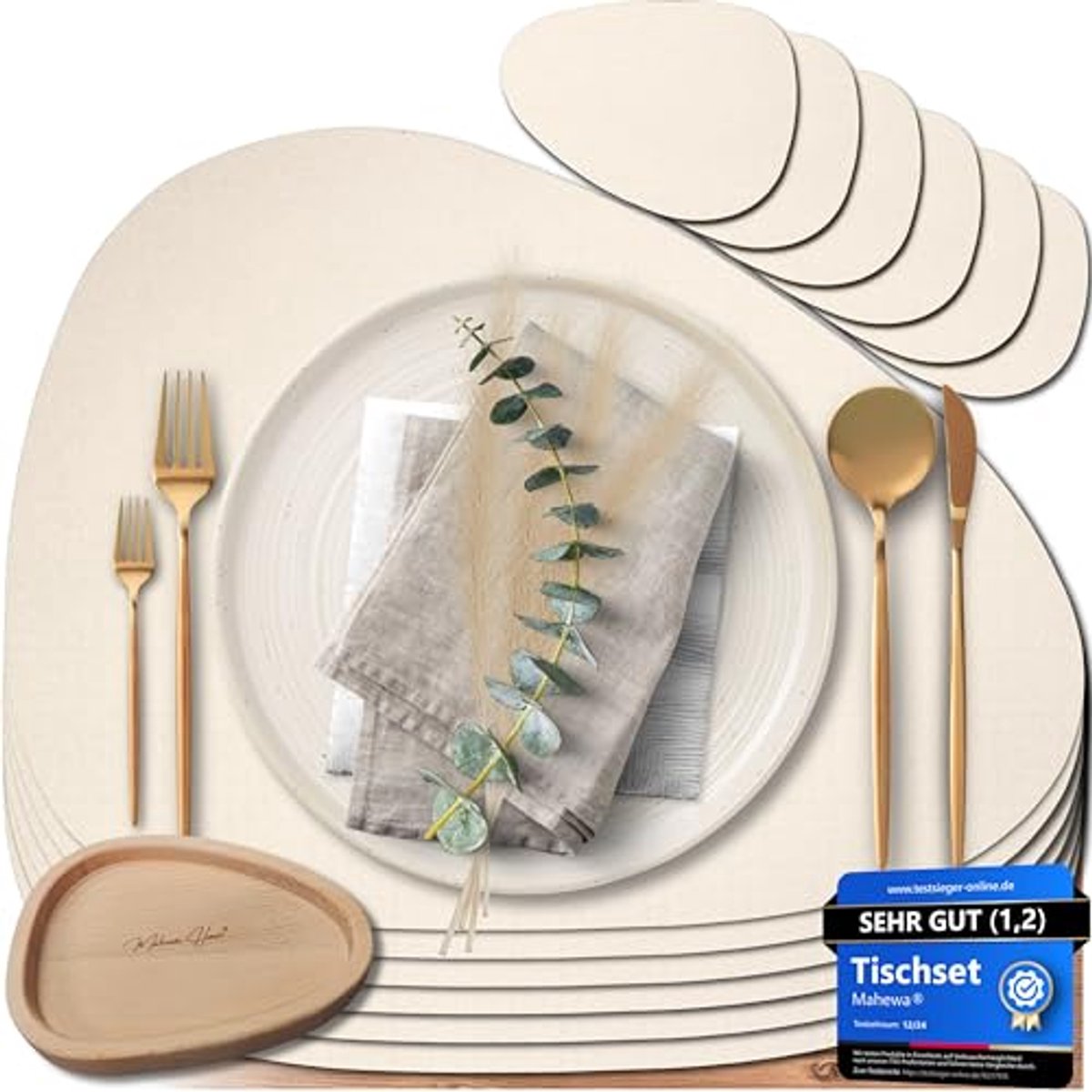 Set van 6 premium afwasbare placemats van kunstleer in lederlook