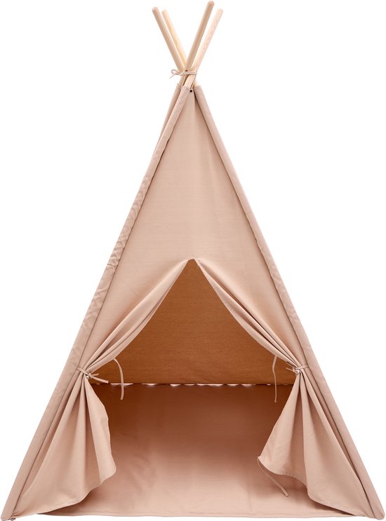 Sunny Vera Tipi Tent Sandy Beige voor kinderen - Wigwam Speeltent met raam van katoen - Tipi tent kinderen met Vloermat - 110x110x160cm - Stokken van hout van Merkloos — afbeelding 4