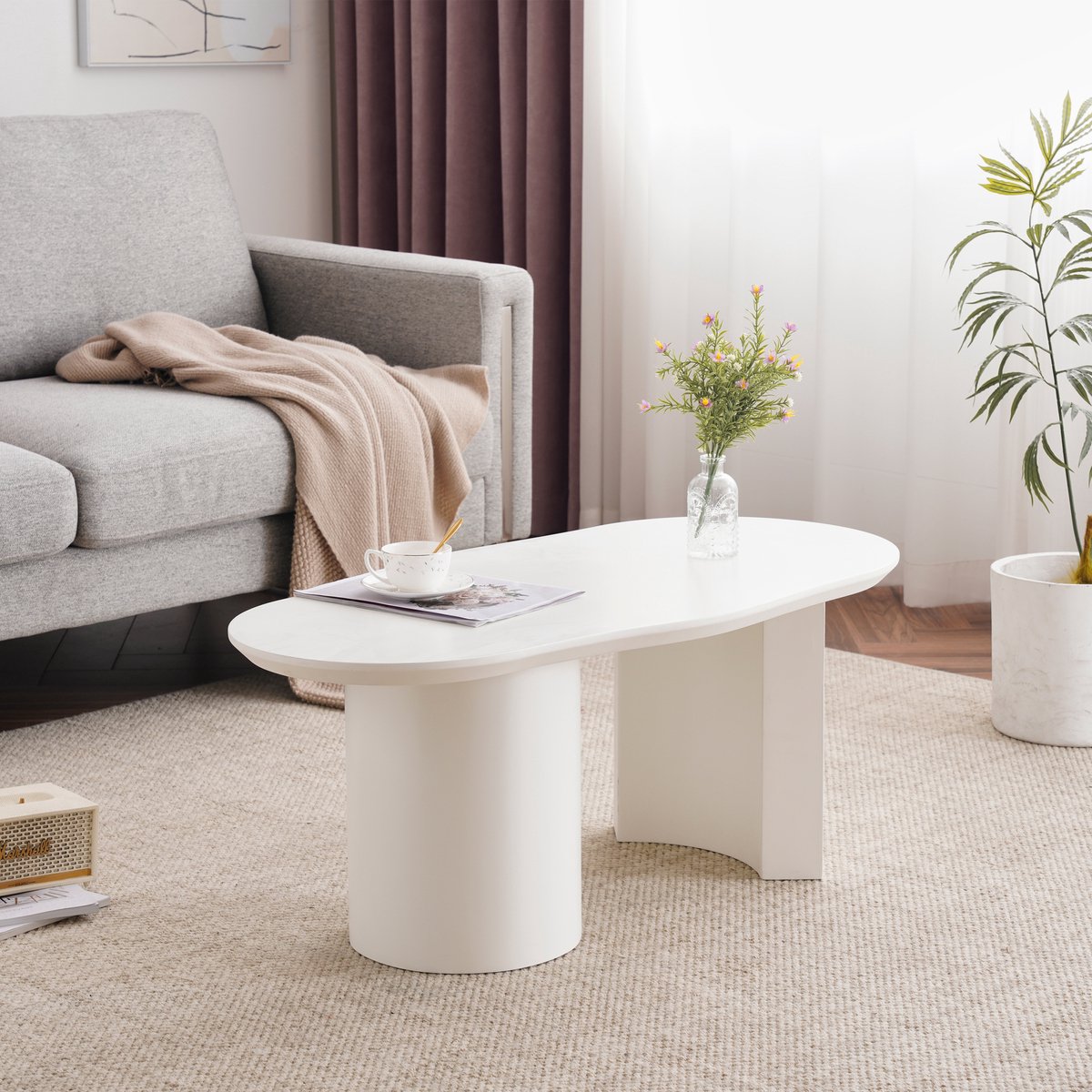 Pugsdrly - Salontafel - 100 cm onregelmatig design - Hoogwaardig MDF met gelakt oppervlak - Elegante gebogen randen - Witte afwerking