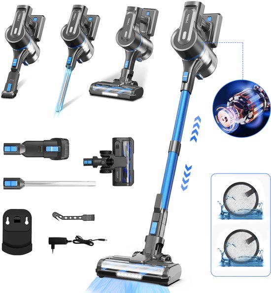 Grenintol 6-in-1 Steelstofzuiger Draadloos – Steelstofzuiger – 60.000 Pa – 2500 mAh Accu – Draadloze Stofzuiger - Accu tot 60 Minuten – Stofzuiger zonder Zak 1,2 L Stofbak – Stofzuiger Draadloos met LED Licht – Voor Tapijten en Harde Vloer – Blauw · bol.com prijsdaling melding