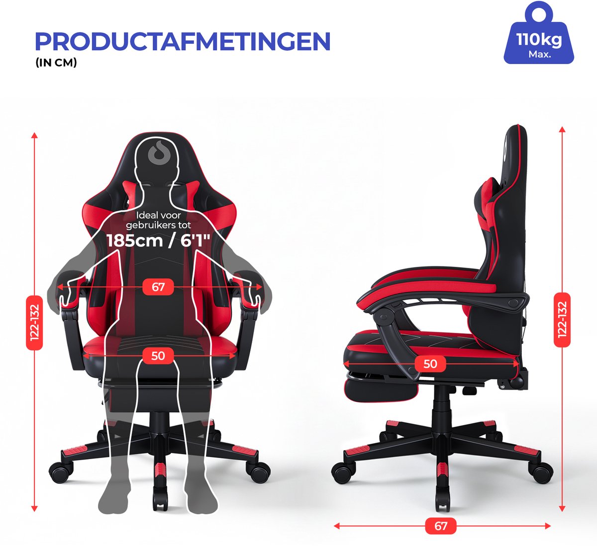 Stane Verstelbare Ergonomische Gamestoel met Voetsteun - afbeelding 3