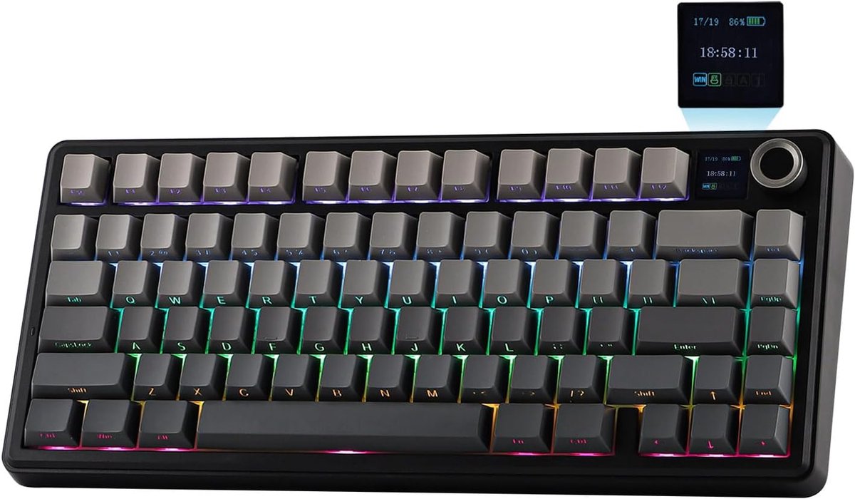 EPOMAKER x AULA F75 MAX - Zwart/Grijs - Mechanisch Draadloos Toetsenbord - RGB - 75% - QWERTY - Gaming Keyboard - Leobog Reaper Switch