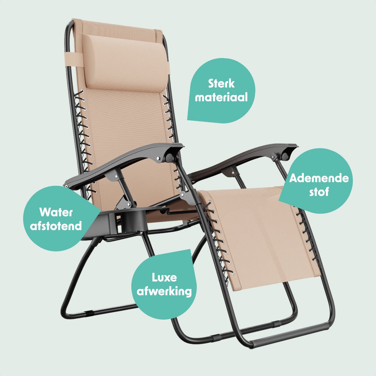 LifeGoods Opvouwbare Tuinstoelen - 2 Stuks - Beige thumbnail 5