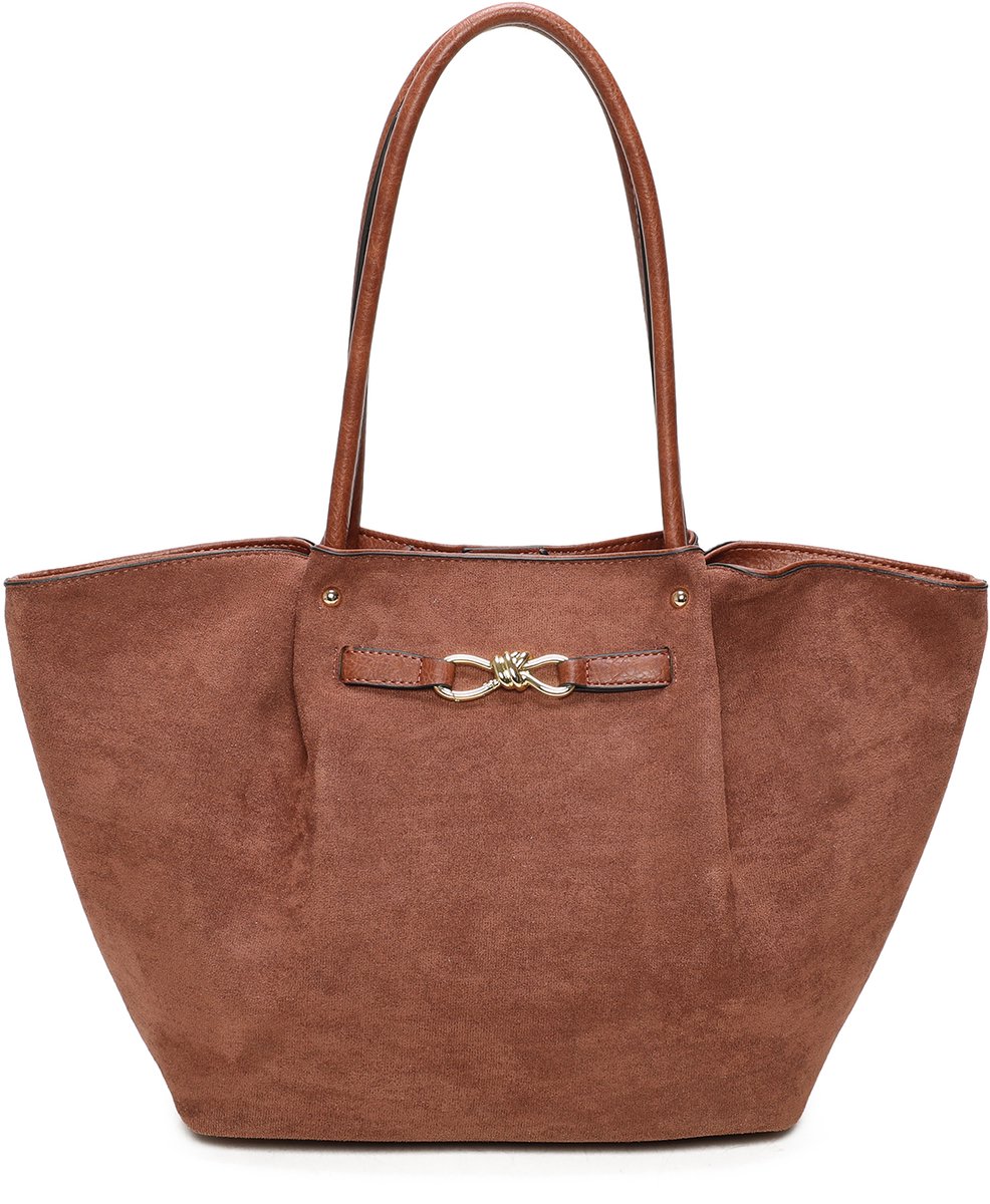 Trendy handtas / shopper - Ines Delaure - suede look - camel