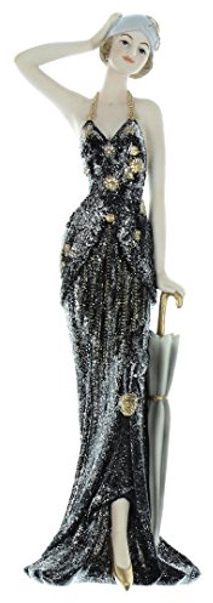 Prachtig Art Deco beeldje ''Broadway Belles'' Lady met zwarte jurk