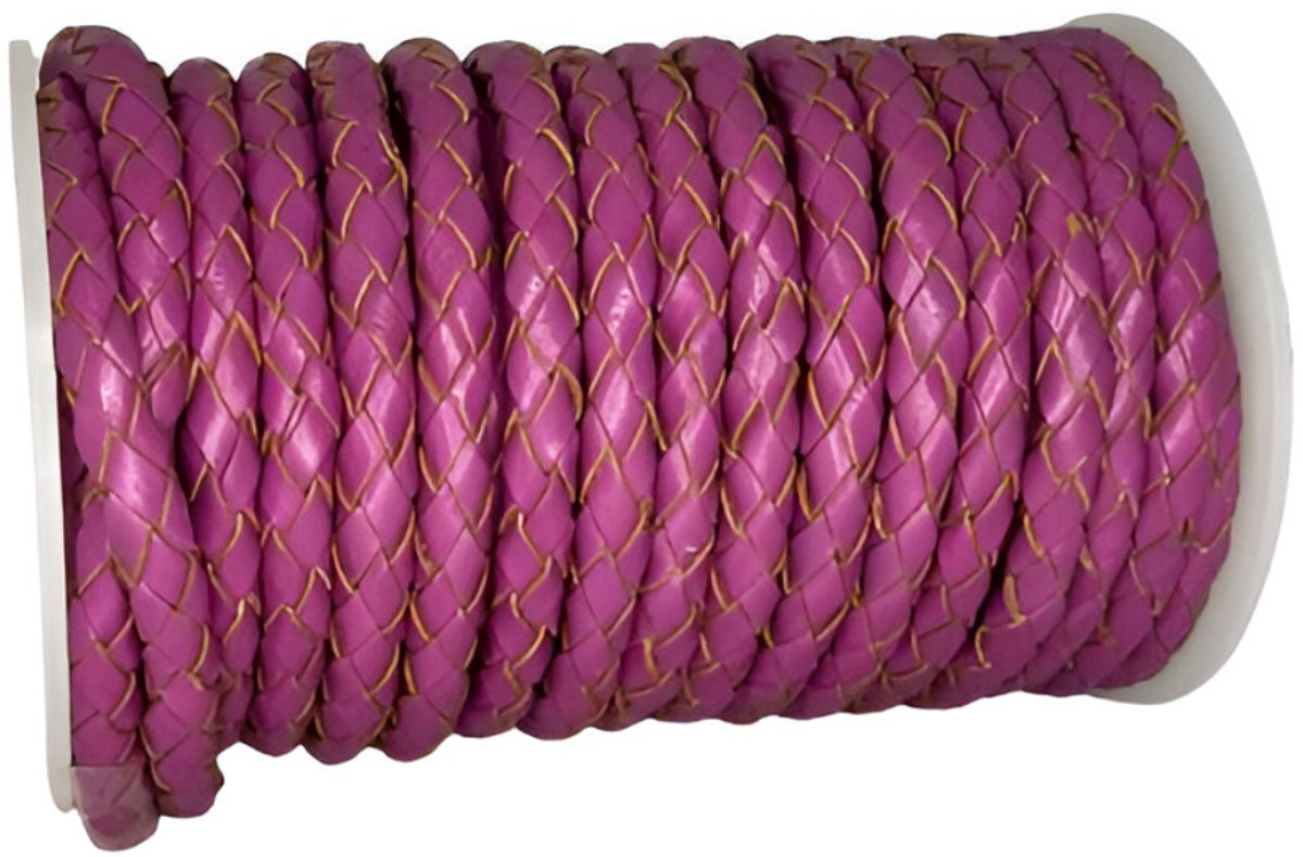 Gevlochten Leren Koord Rond, 5 m x 5 mm - Rond Gevlochten Lederen Koord, Voor Halskettingen, Armbanden, Sieraden, Knutselkralen en Veters (Burgundy)