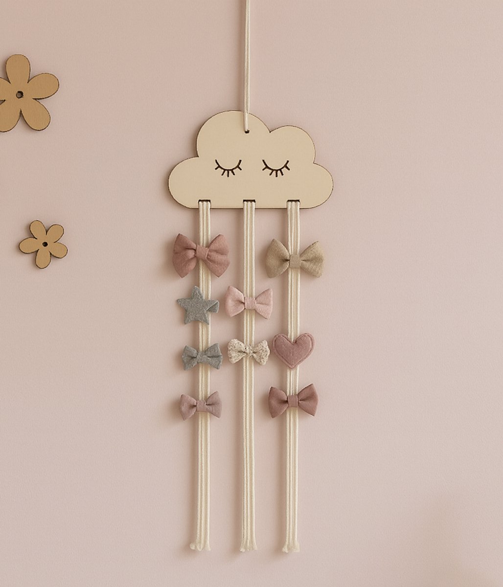 Haarspeldjes Houder Wolk Hout - Haarclipjes Opbergen Haarspeldjes - Haaraccessoires Organizer - Ophangen Haarclip Kind Haarstrikjes - Kinderkamer Hanger Haarspeldjeshouder - Clipjeshouder Meisje - Opberg Idee Opbergdoos