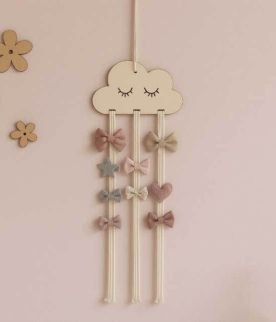 Haarspeldjes Houder Wolk Hout - Haarclipjes Opbergen Haarspeldjes - Haaraccessoires Organizer - Ophangen Haarclip Kind Haarstrikjes - Kinderkamer Hanger Haarspeldjeshouder - Clipjeshouder Meisje - Opberg Idee Opbergdoos