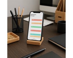 Telefoonhouder & Tablethouder Eiken Hout - Universele Telefoonhouder - Tablethouder - Ipad standaard - Telefoonhouder Bureau - Cadeautip - Relatiegeschenk
