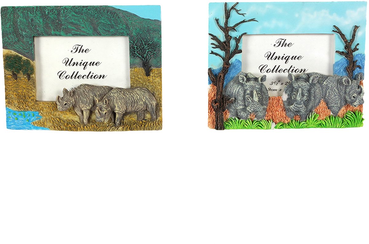 PIA Soft Toys - Set van 2 Neushoorn fotokaders - 2 ass. - 12 cm