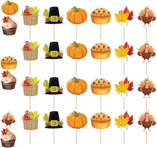 Thanksgiving Ramo Toppers Premium - Thanksgiving Cupcake-Toppers en Decoraties Set van 24 - Happy ...