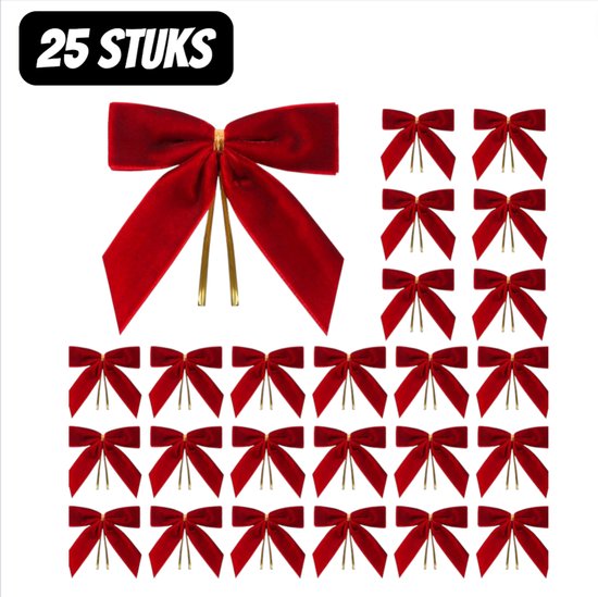 Toyland® 2 x 12 rood fluwelen strikjes - Kerstboomdecoratie - Kerstcadeaus/cadeautjes - Kunstambachten