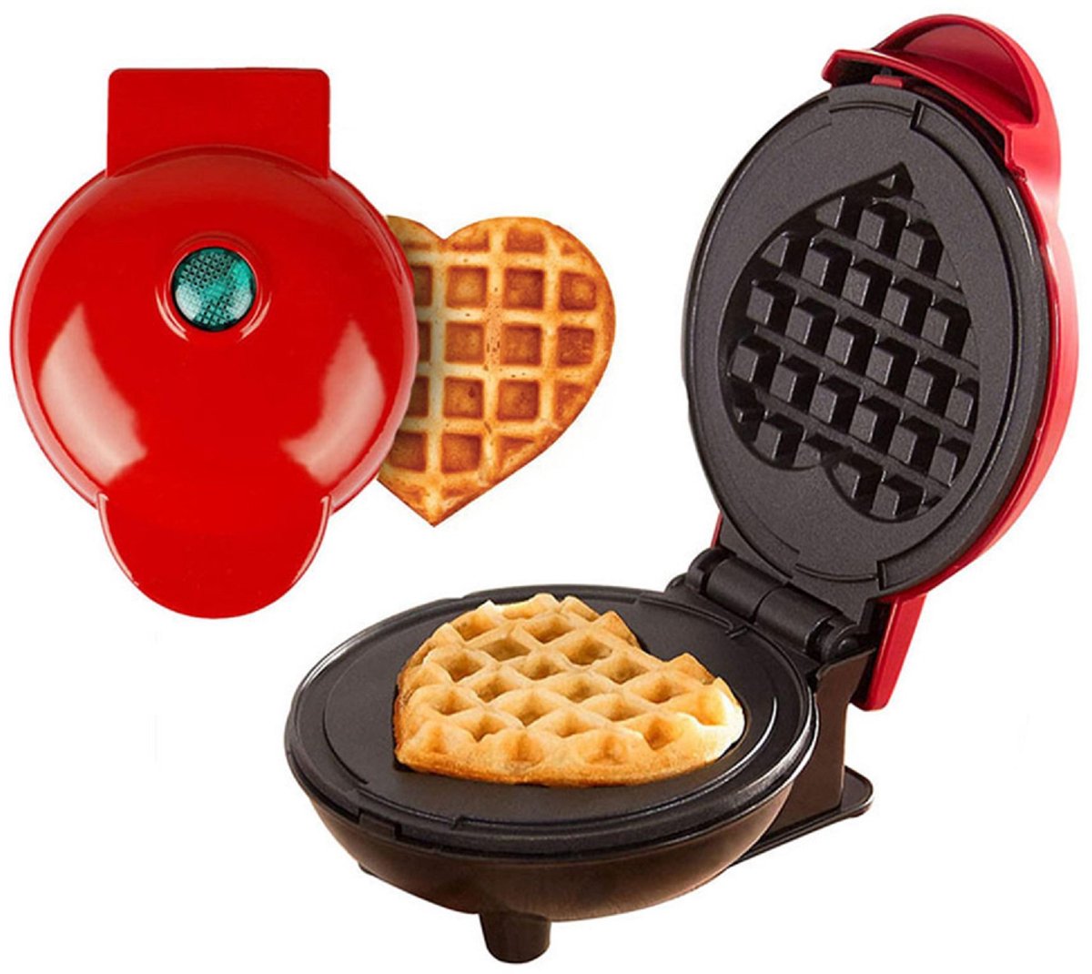 CHIWIN Wafelijzer – Mini Hartvormige Wafelmaker – 350W Wafelmachine met Antiaanbaklaag en LED Indicatie – Compact Ontwerp – Veilig Gebruik met Antislip Voetjes – Perfect voor Ontbijt en Feestdagen