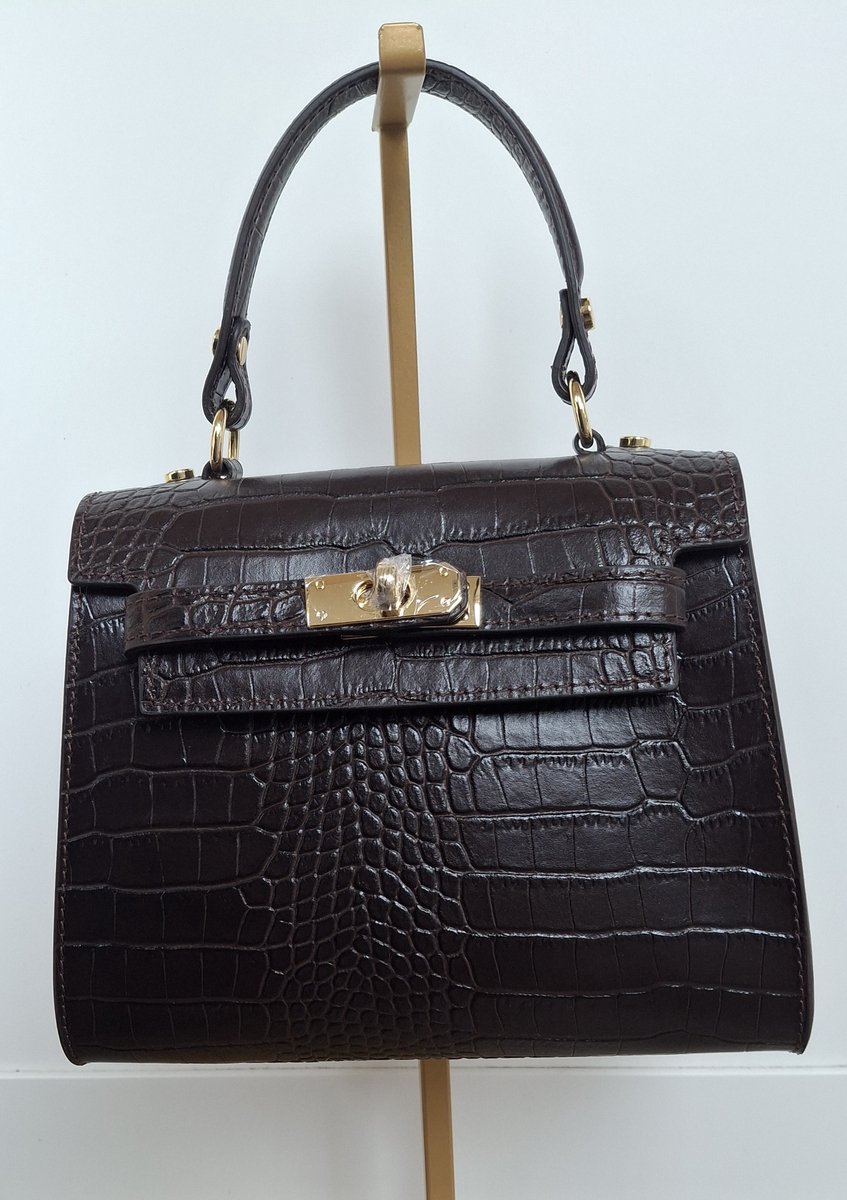 Zena tas in echt leer, in choco kleur bij Bibossline