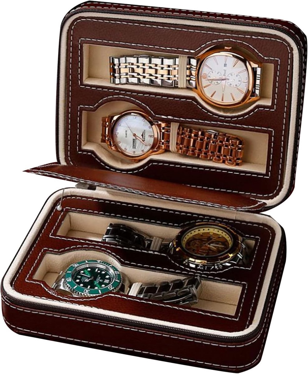 Horlogedoos, stabiel design met ritssluiting, organizer voor het opbergen van horloges voor horloges, 4 vakken