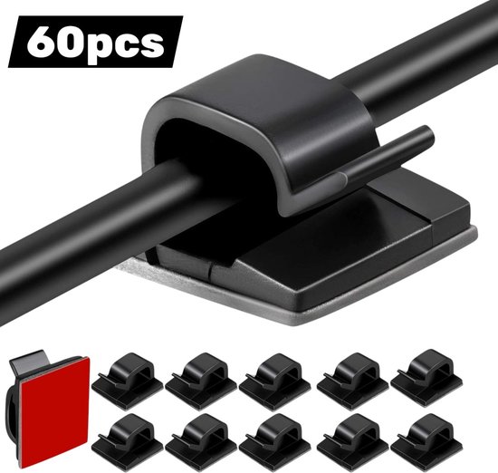 Lot de 50 serre-câbles autocollants, serre-fils, organiseur de câbles en plastique, serre-fils autocollants, support de câbles pour guirlandes lumineuses sous le bureau, le mur, la voiture et les fils (noir)