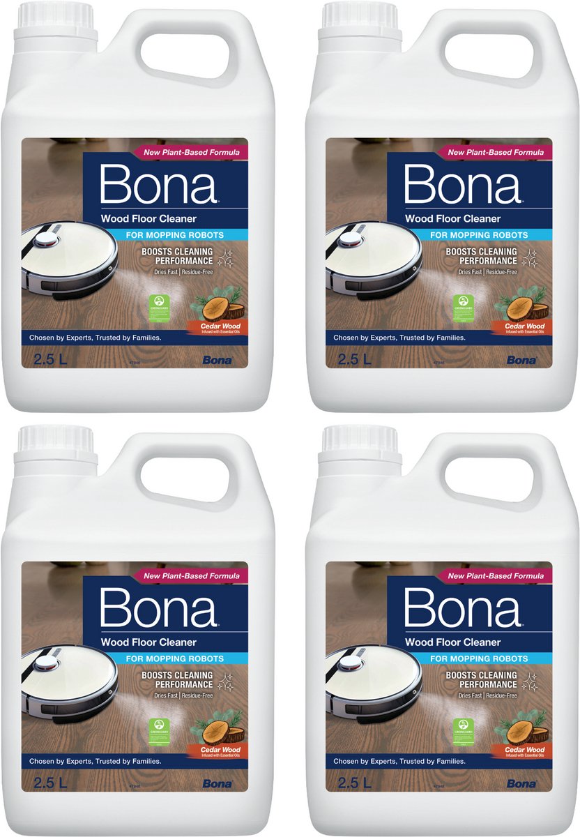 Bona Houten Vloerreiniger voor Robotstofzuiger met Dweilfunctie - Vloerreiniger Robotstofzuiger - Reinigingsmiddel - Sneldrogend en Streeploos - 2,5L (4-pack)