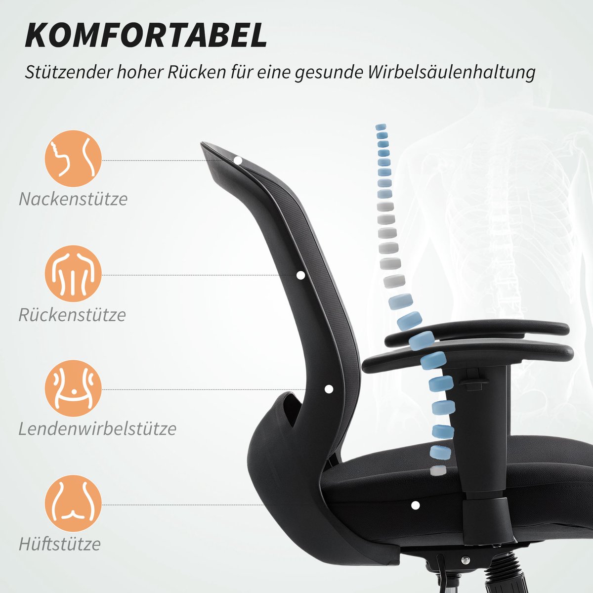 HOMCOM bureaustoel - ergonomische kantoorstoel - 65x59x92,5-102,5 cm thumbnail 8