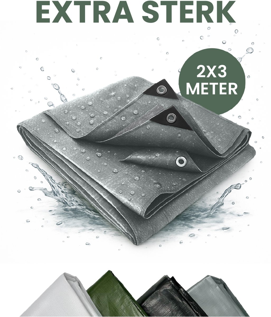 STACK® Extra Sterk Afdekzeil - 2x3m - Grijs - 150G/M2 - Waterdicht Bouwzeil & Zeildoek - Zeil Met Ringen - Beschermhoes & Afdekhoes voor Zwembad,Tuin Set,Motor,Scooter,Fietsen,Aanhangwagen,Scootmobiel,BBQ accesoires - Auto Hoes Bescherming