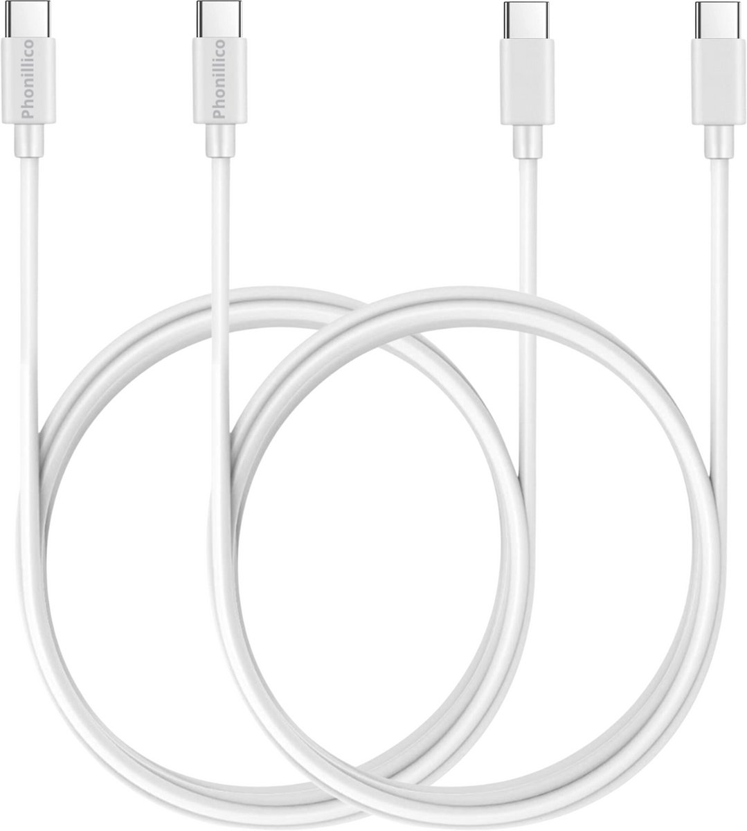 2x USB C naar USB C Kabel Wit - 1 meter - Oplaadkabel voor Samsung Galaxy M56 5G / M55 5G / M33 5G / M23 5G / M15 5G / M14 5G / F56 5G / F55 5G / F23 / F16 5G / F15 5G / C55 5G