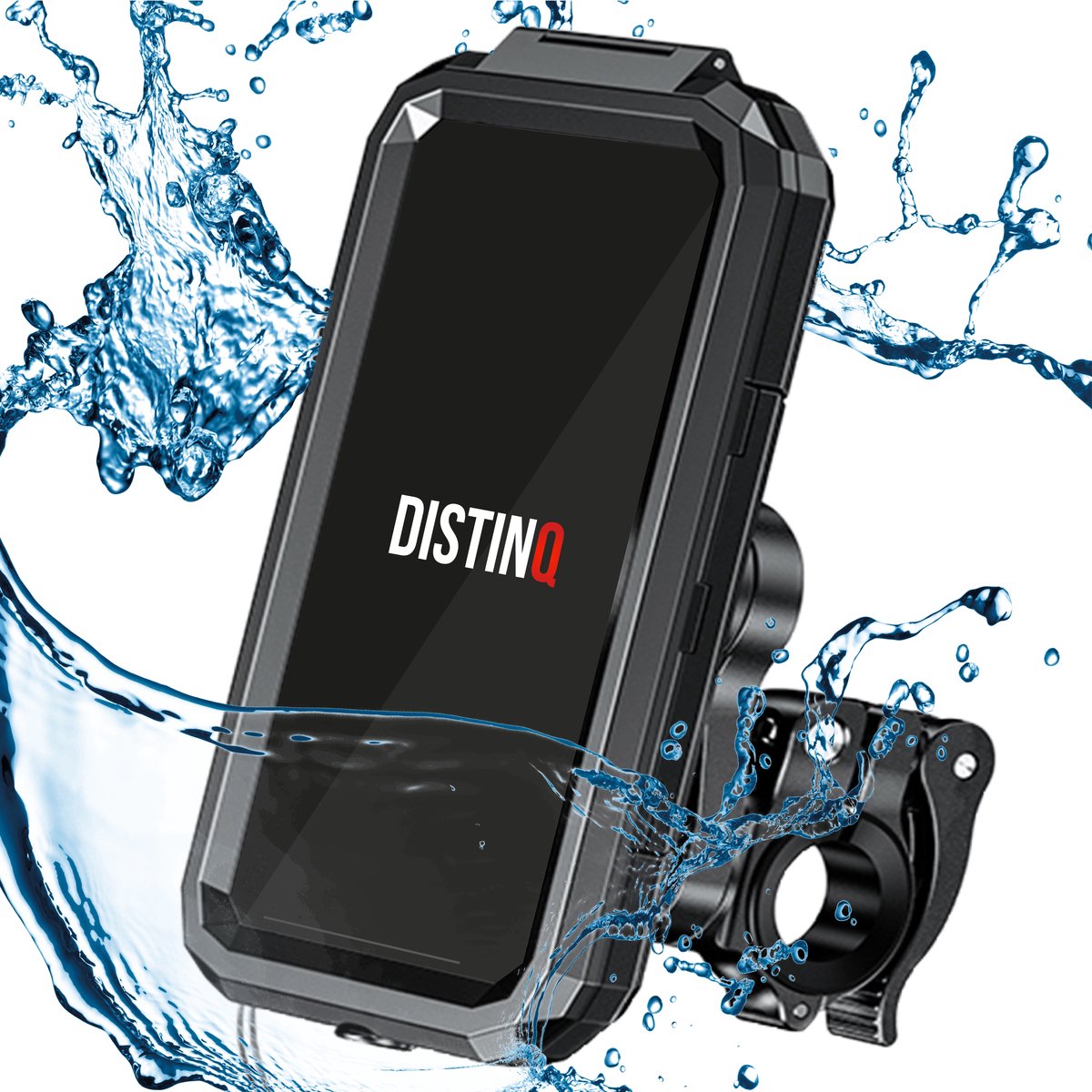 DistinQ Telefoonhouder Fiets Waterdicht XL (6 tot 7 inch) - 360 Graden draaibaar - fiets, scooter & motor - GSM houder fiets - Waterdicht IP67 - Zwart