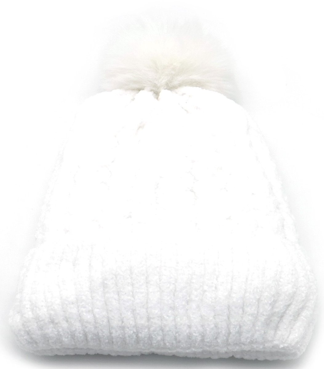 Witte beanie met pompon - wit - one size