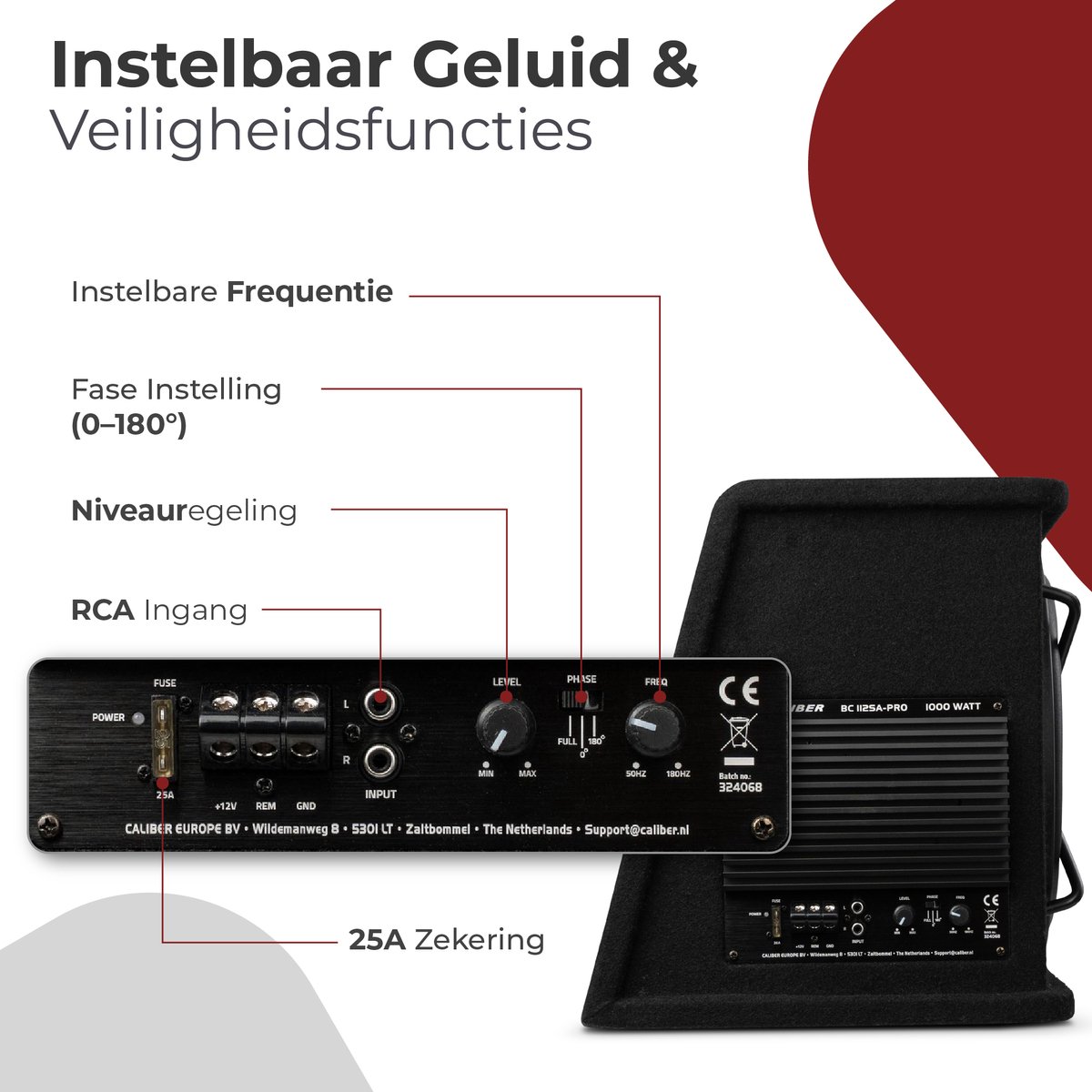 Caliber Subwoofer Auto - Subwoofer Auto met Versterker - 1000 Watt Piekvermogen - 12 Inch Auto Subwoofer - 25 tot 3800 Hz – foto 4
