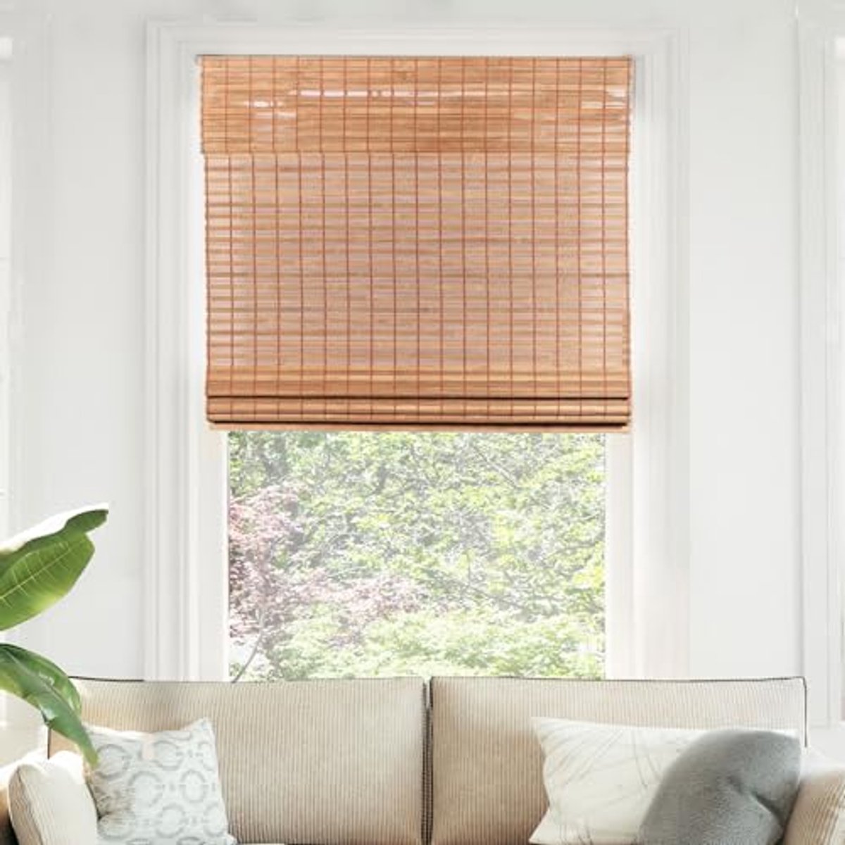 Bamboe Vouwgordijnen - Lichtfilterende Jaloezieën voor Ramen, Kwaliteitsvol en Duurzaam, Eekhoornbruin, 73,5 cm B x 163 cm H