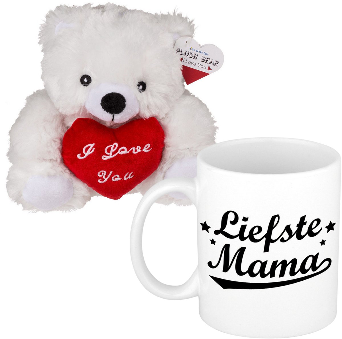 Moederdagcadeau - knuffelbeer en koffiemok - cadeau - liefste mama - mokken