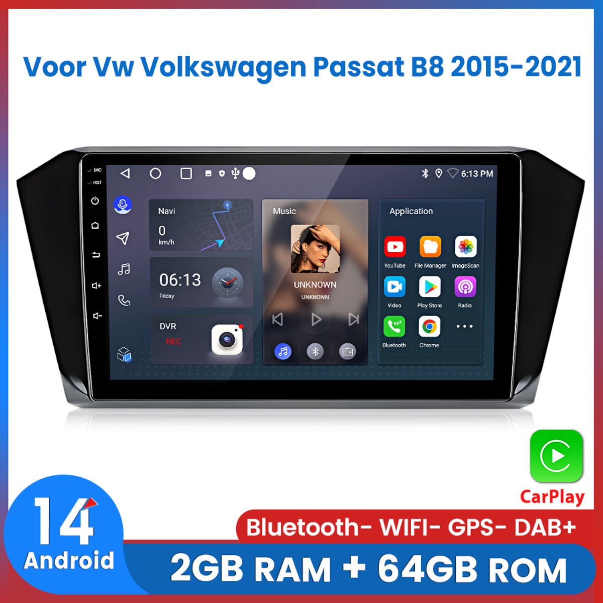 Awesafe Geschikt Voor Vw Volkswagen Passat B8 (2015 t/m 2021) - 2+64GB 4Core - 10.1 inch Android 14.0 CarPlay Autoradio - Draadloos CarPlay & Android Auto - Bluetooth & WiFi - GPS Navigatie