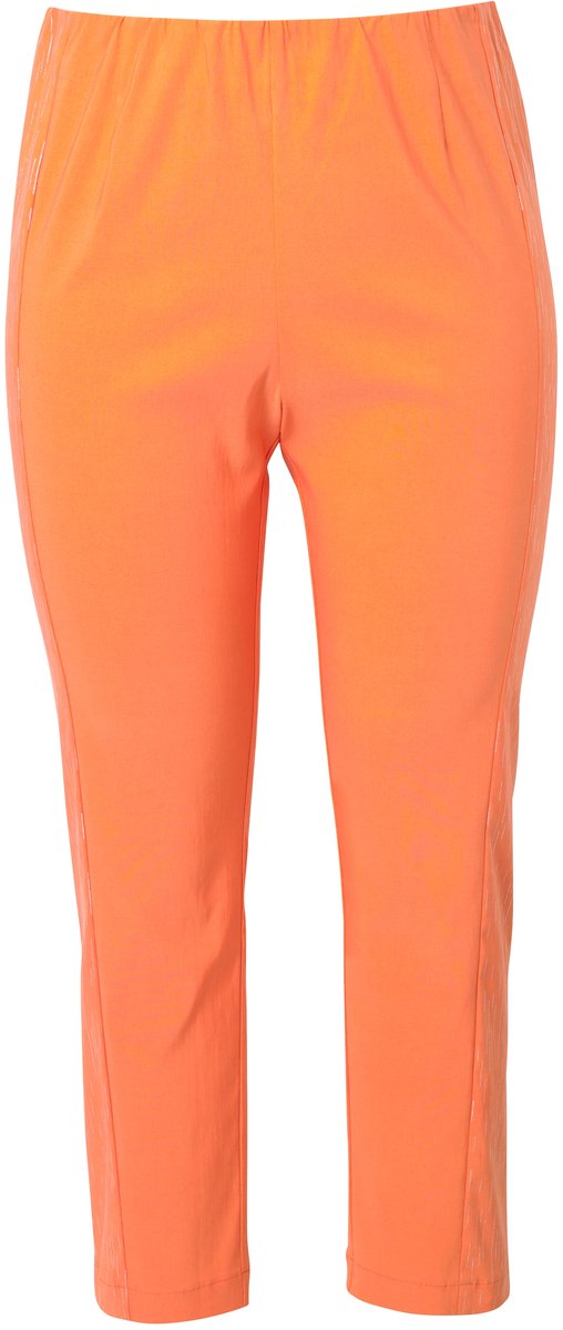 MIAMODA - Dames - Bengaline broek elastische Slim Fit metallic print - Mandarijn - Maat 54