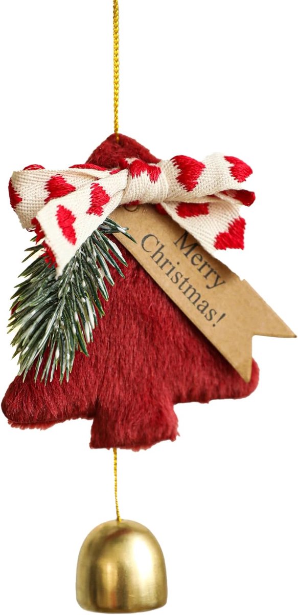Kerstversiering - Schattige harige kerstboomversieringen - Kerstboom hangende ornamenten- Hangende pluchen hanger - Gouden belletje - Rood - Kerst - Perfect voor thuisfeesten - Kerstcadeau - Feestdecoratie