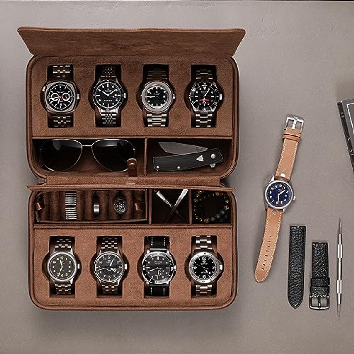 Horloge Travel Case voor 8 Horloges en Accessoires - Draagbare Opslagoplossing