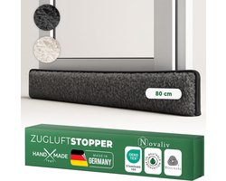 Tochtstopper voor deuren 80cm antraciet scheerwol  houdt tocht en kou tegen, dempt geluid/stof/licht, antislip, geen boren nodig; voor appartement/voordeur, dicht deurspleet af, één stuk