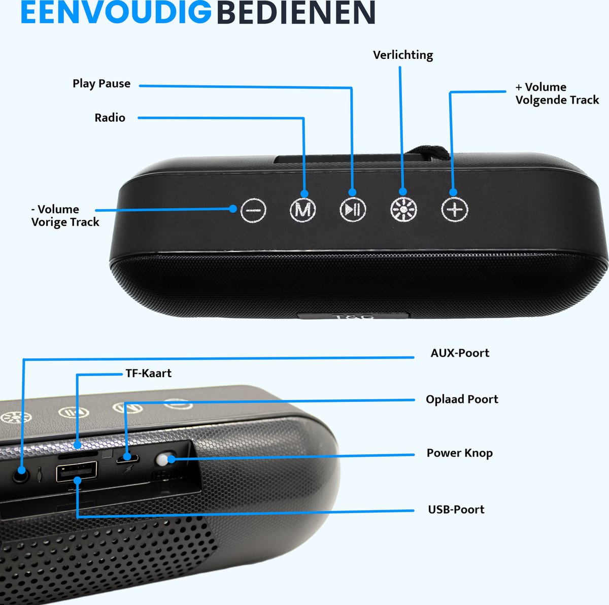 Krachtige Bluetooth Luidspreker 60W (80W Piek) Met Dubbele Subwoofer - Draagbaar Voor Feestjes