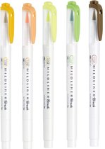 Zebra Mildliner Brush Pennen – Set van 5 Earth Colors Verpakt in een Handige Zipperbag